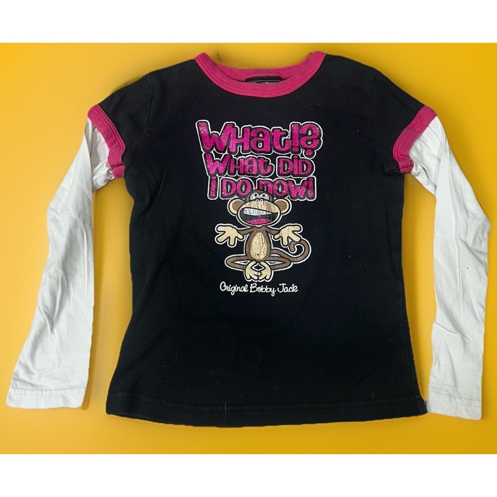 Bobby Jack Longsleeve Girl's Shirt‎ Black White Size M ( Kids ) Y2K, Monkey